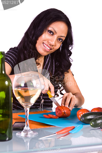 Image of Beautiful Girl Cooking in the Kitchen