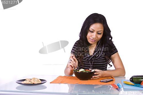 Image of Beautiful Girl Eating Salad