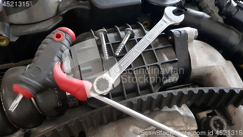 Image of Service tools on car engine