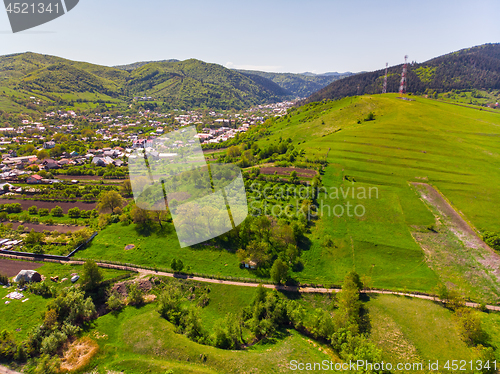 Image of Aerial view of village in spring