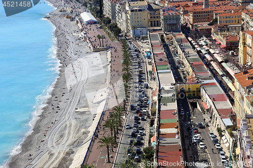 Image of View of embankment and old town of Nice, French Riviera