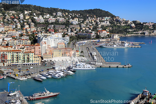 Image of City of Nice in France, view above Port of Nice on French Rivier