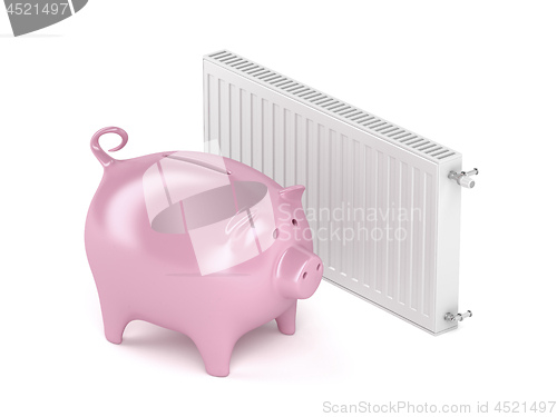 Image of Piggy bank and heating radiator