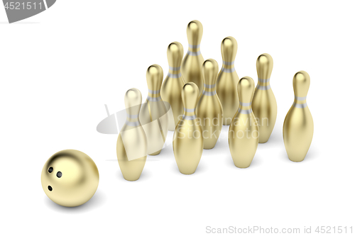 Image of Gold bowling pins and ball