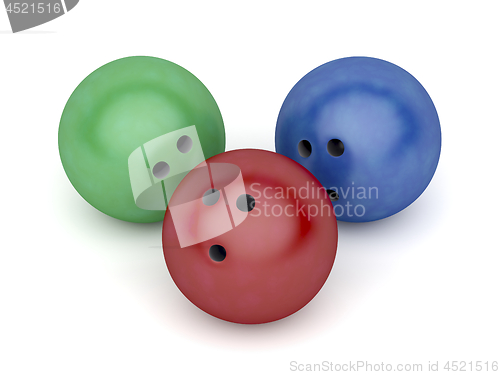 Image of Green, red and blue bowling balls