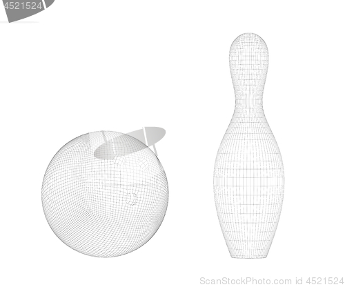 Image of 3D model of bowling ball and pin