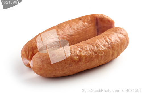 Image of smoked sausages on white background