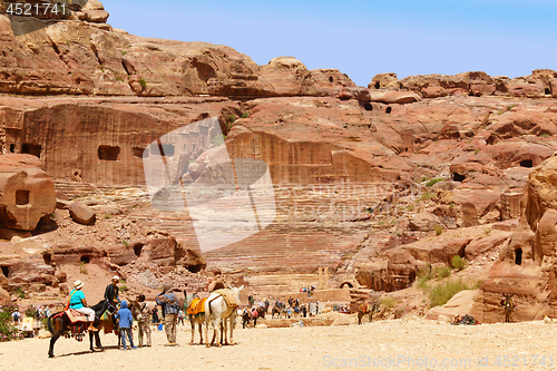 Image of Tombs and theater carved in the rock at Petra, Jordan