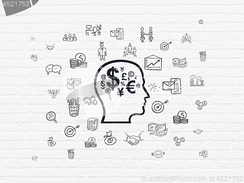 Image of Finance concept: Head With Finance Symbol on wall background