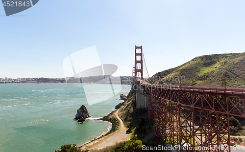 Image of view of golden gate bridge over san francisco bay