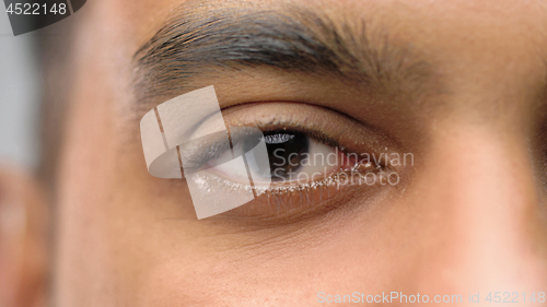 Image of close up of south asian male eye with brown iris