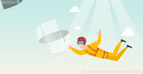 Image of Caucasian parachutist jumping with a parachute.