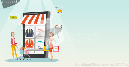 Image of Women walking in store that looks like a tablet.