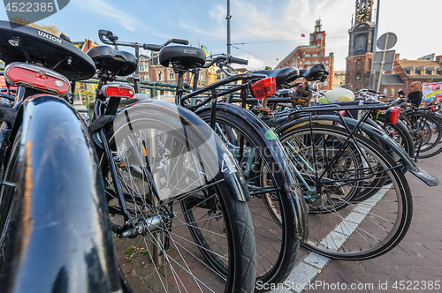 Image of A lot of bicycles in a typical Amsterdam bike parking