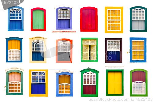 Image of Collage of colorful rustic vintage wooden windows