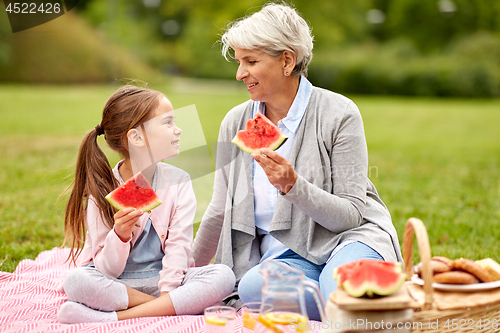 Image of grandmother and granddaughter at picnic in park