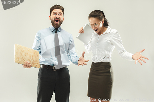 Image of Winning success woman and man happy ecstatic celebrating being a winner.