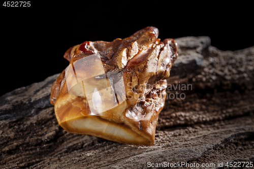 Image of Natural amber. A piece of brownish opaque natural amber on white background.