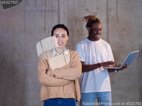 Image of portrait of multiethnic business people on construction site