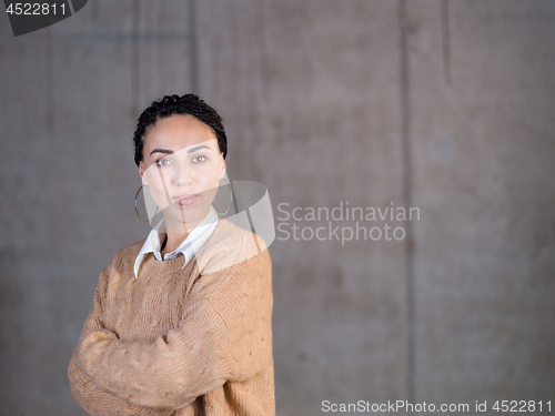 Image of portrait of young female architect on construction site