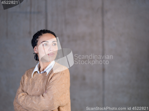 Image of portrait of young female architect on construction site