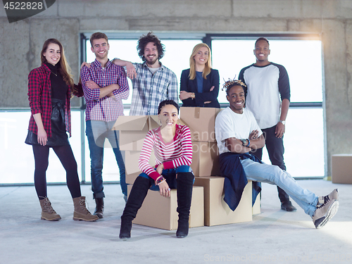 Image of portrait of multiethnic business people on construction site