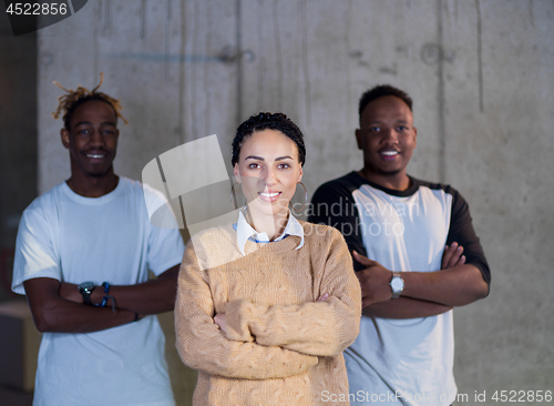 Image of portrait of multiethnic business people on construction site