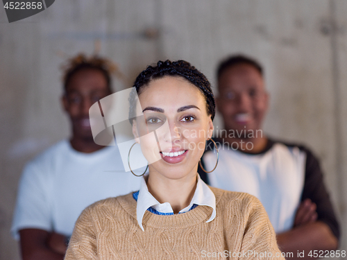 Image of portrait of multiethnic business people on construction site