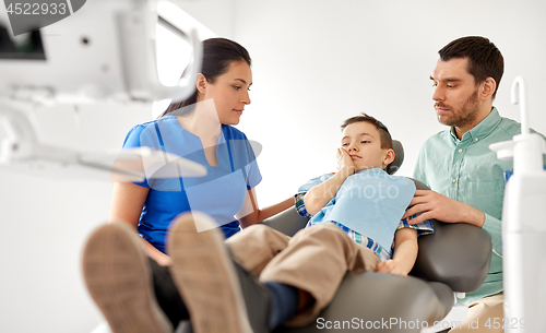 Image of father and son visiting dentist at dental clinic