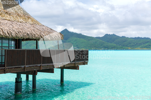 Image of bungalow huts of resort in french polynesia