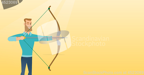 Image of Young caucasian archer training with a bow.