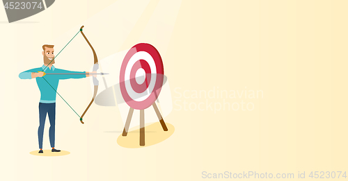 Image of Bowman aiming with a bow and arrow at the target.