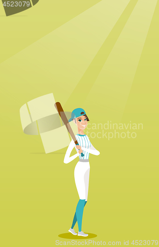 Image of Young caucasian baseball player with a bat.