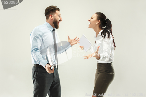 Image of Winning success woman and man happy ecstatic celebrating being a winner.