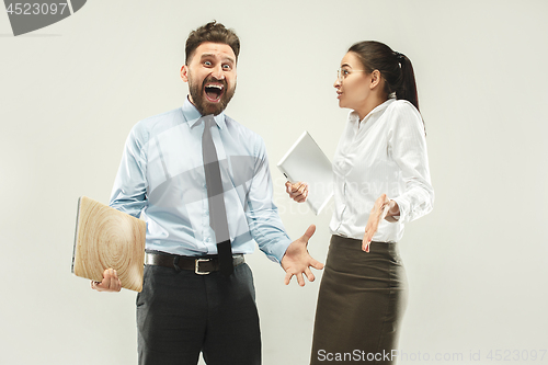 Image of Winning success woman and man happy ecstatic celebrating being a winner.