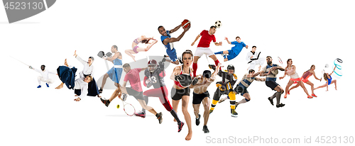 Image of Sport collage about kickboxing, soccer, american football, basketball, ice hockey, badminton, taekwondo, tennis, rugby