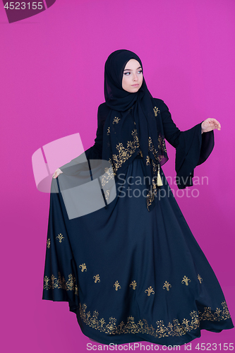 Image of muslum woman with hijab in modern dress