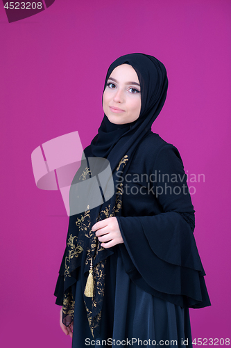 Image of muslum woman with hijab in modern dress