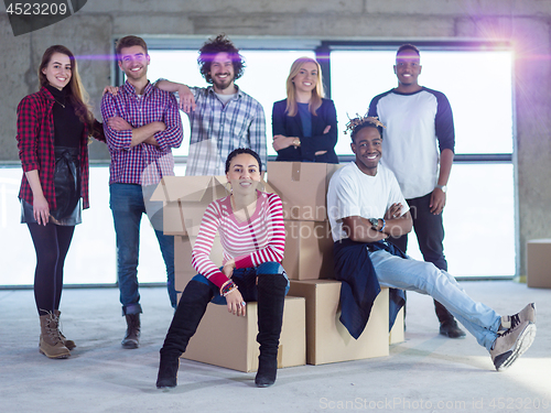 Image of portrait of multiethnic business people on construction site