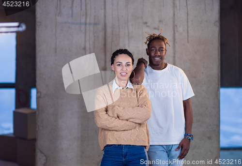 Image of portrait of multiethnic business people on construction site