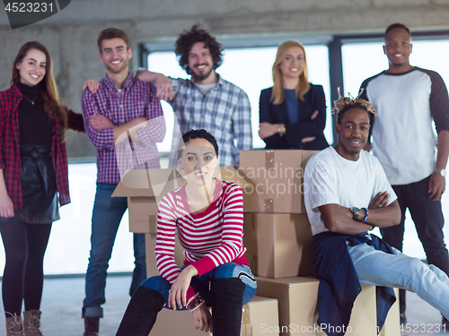 Image of portrait of multiethnic business people on construction site