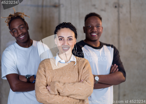 Image of portrait of multiethnic business people on construction site