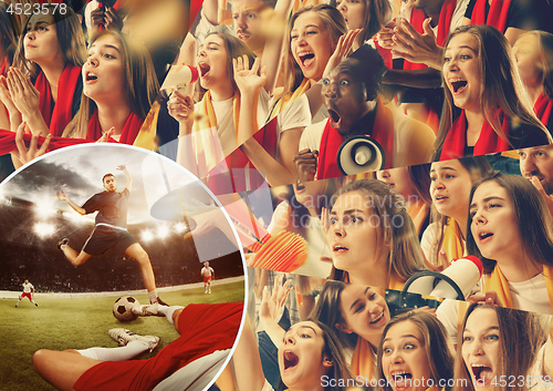 Image of Group of happy fans are cheering for their team victory