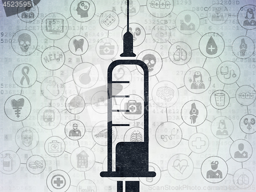 Image of Health concept: Syringe on Digital Data Paper background