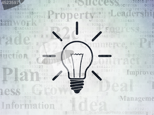 Image of Business concept: Light Bulb on Digital Data Paper background