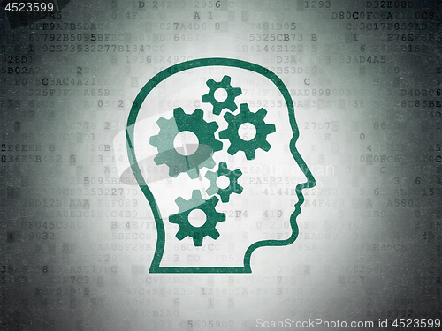 Image of Information concept: Head With Gears on Digital Data Paper background