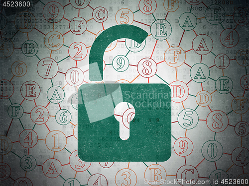 Image of Information concept: Opened Padlock on Digital Data Paper background