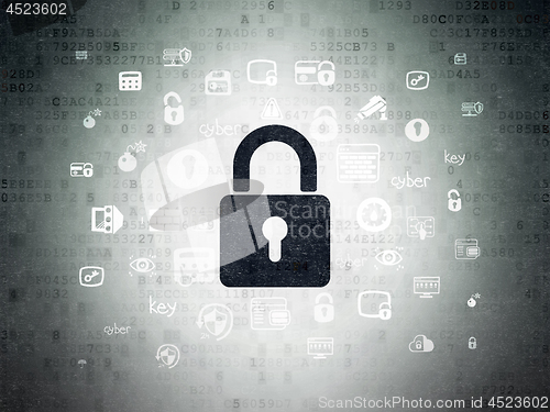 Image of Privacy concept: Closed Padlock on Digital Data Paper background