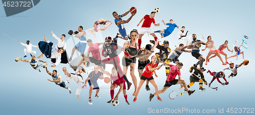 Image of Sport collage about kickboxing, soccer, american football, basketball, ice hockey, badminton, taekwondo, tennis, rugby