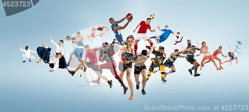 Image of Sport collage about kickboxing, soccer, american football, basketball, ice hockey, badminton, taekwondo, tennis, rugby